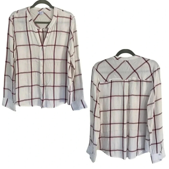 Splendid,‎ Plaid Button-up Long Sleeve Top, White, Blue and Red plaid - Picture 2 of 8